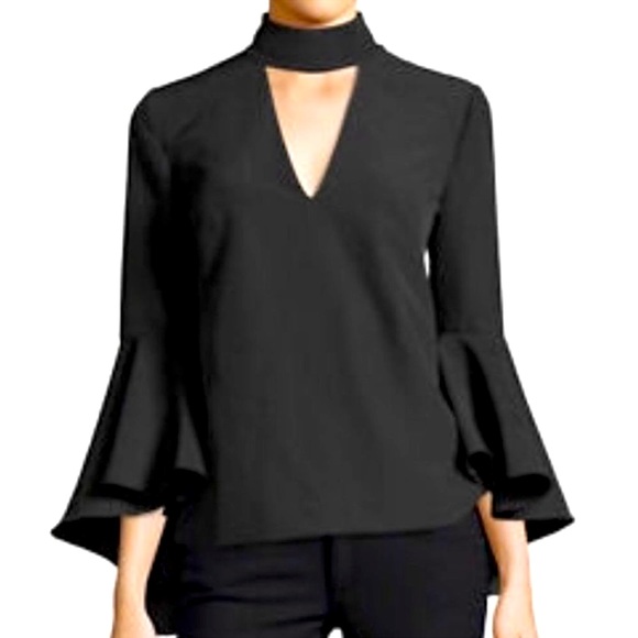 MILLY ANDREA CADY TOP DEEP V-NECK WITH CHOCKER ASYMMETRIC BELL SLEEVE size 2 NWT